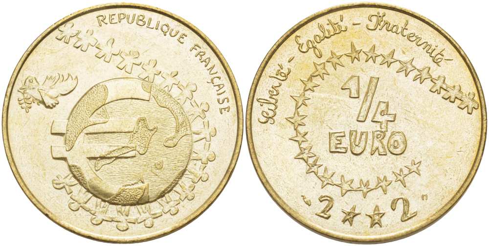 Франция 1/4 евро 2002 детский дизайн KM 1293 медь алюминий никель 215-646
