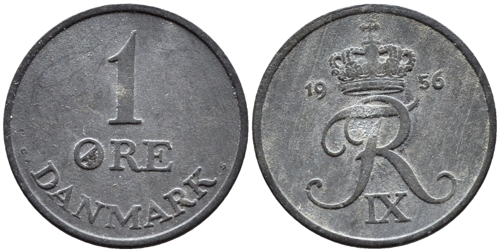 ДАНИЯ 1 ЭРЕ 1956 С; S, ФРЕДЕРИК IX (1947-1972) KM 839.2 цинк 4392-417