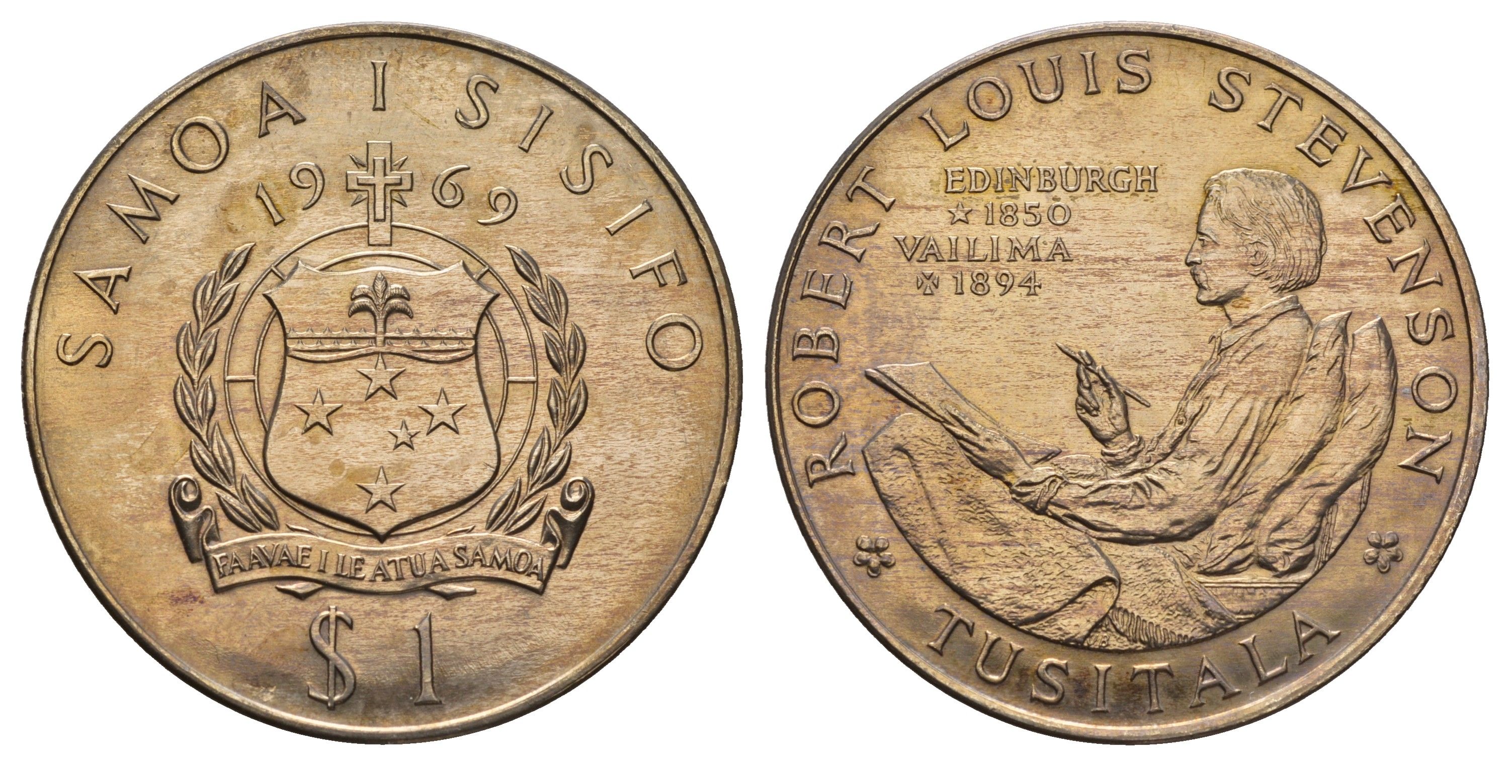 Самоа 1 тала 1969 75 лет со дня смерти Роберта Льюиса Стивенсона KM 8 медно-никель UNC 4677-823