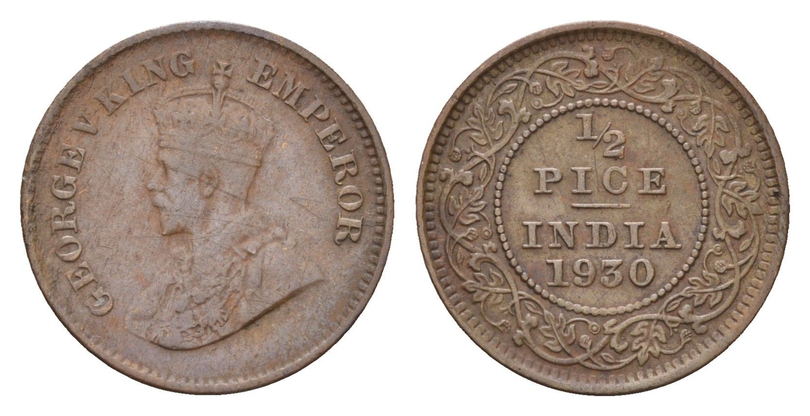 Британская Индия 1/2 пайса 1930 Георг V (1910-1936) KM 510 бронза 4189-814