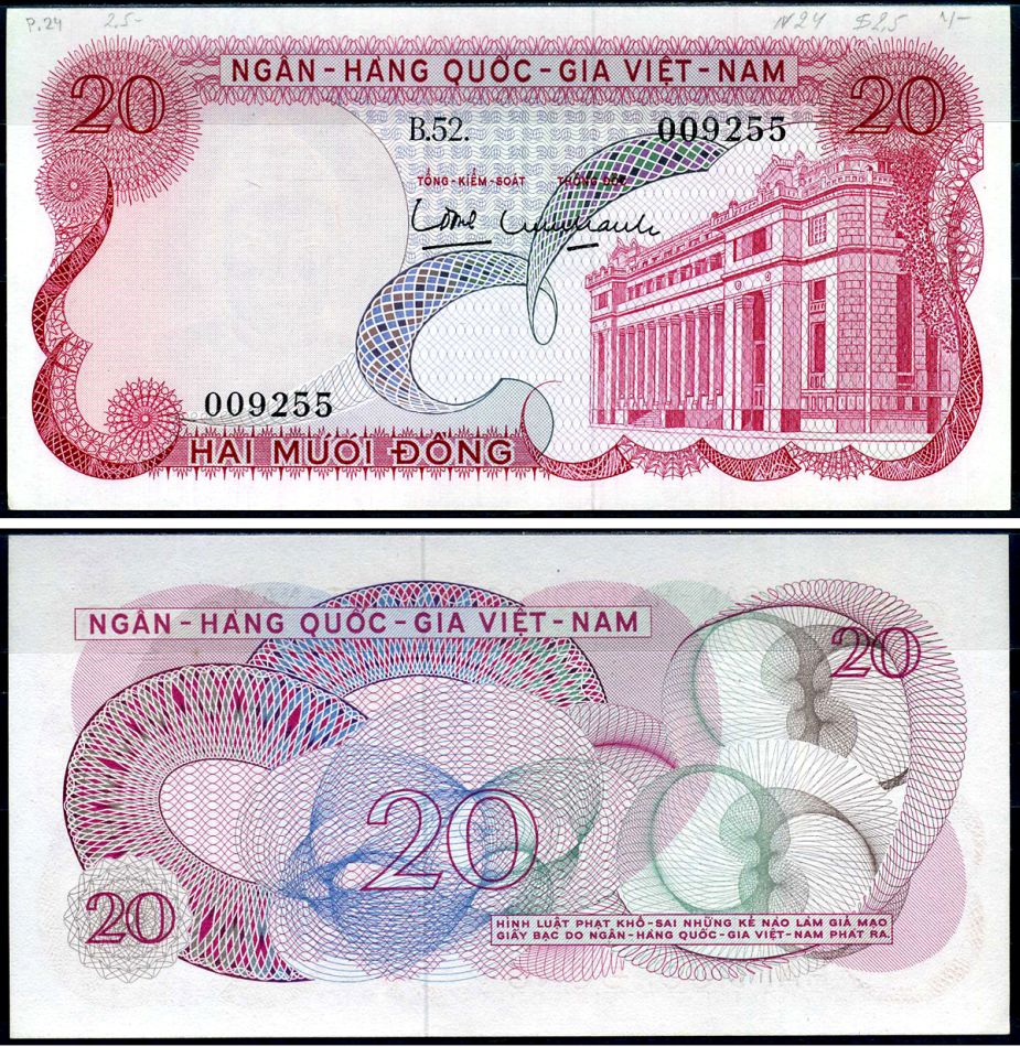 Южный Вьетнам 20 донгов ND (1969) Pick 24 бумага aUNC 7376-14-1-1