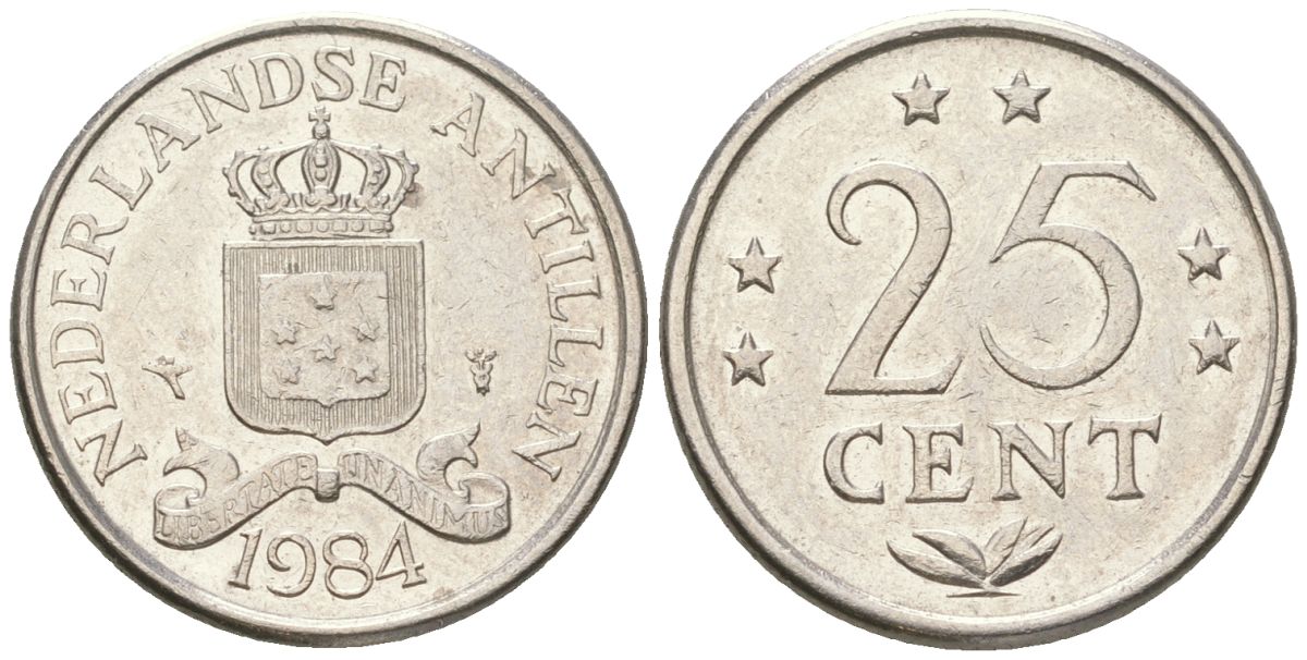 Нидерландские Антилы 25 центов 1984 Беатрикс (1980-2013) KM 11 никелем 4611-838
