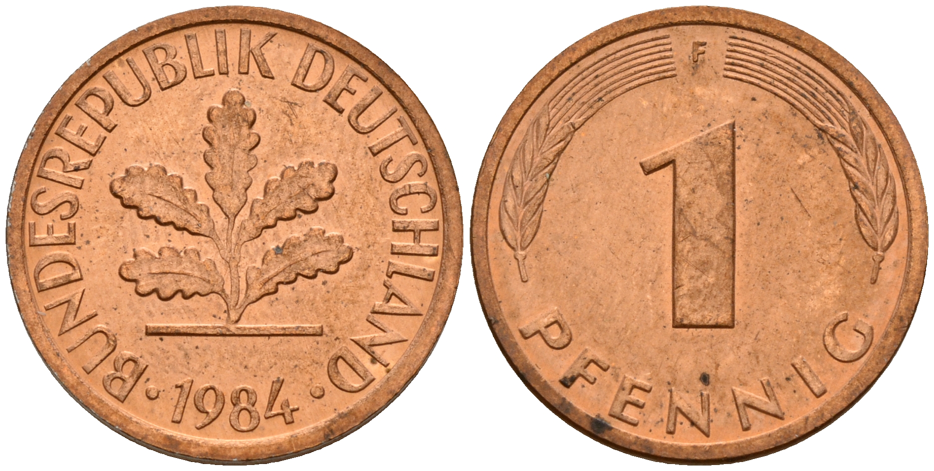 ФРГ 1 пфенниг 1984 F KM 105, J. 380 сталь плакированная медью    4598-629