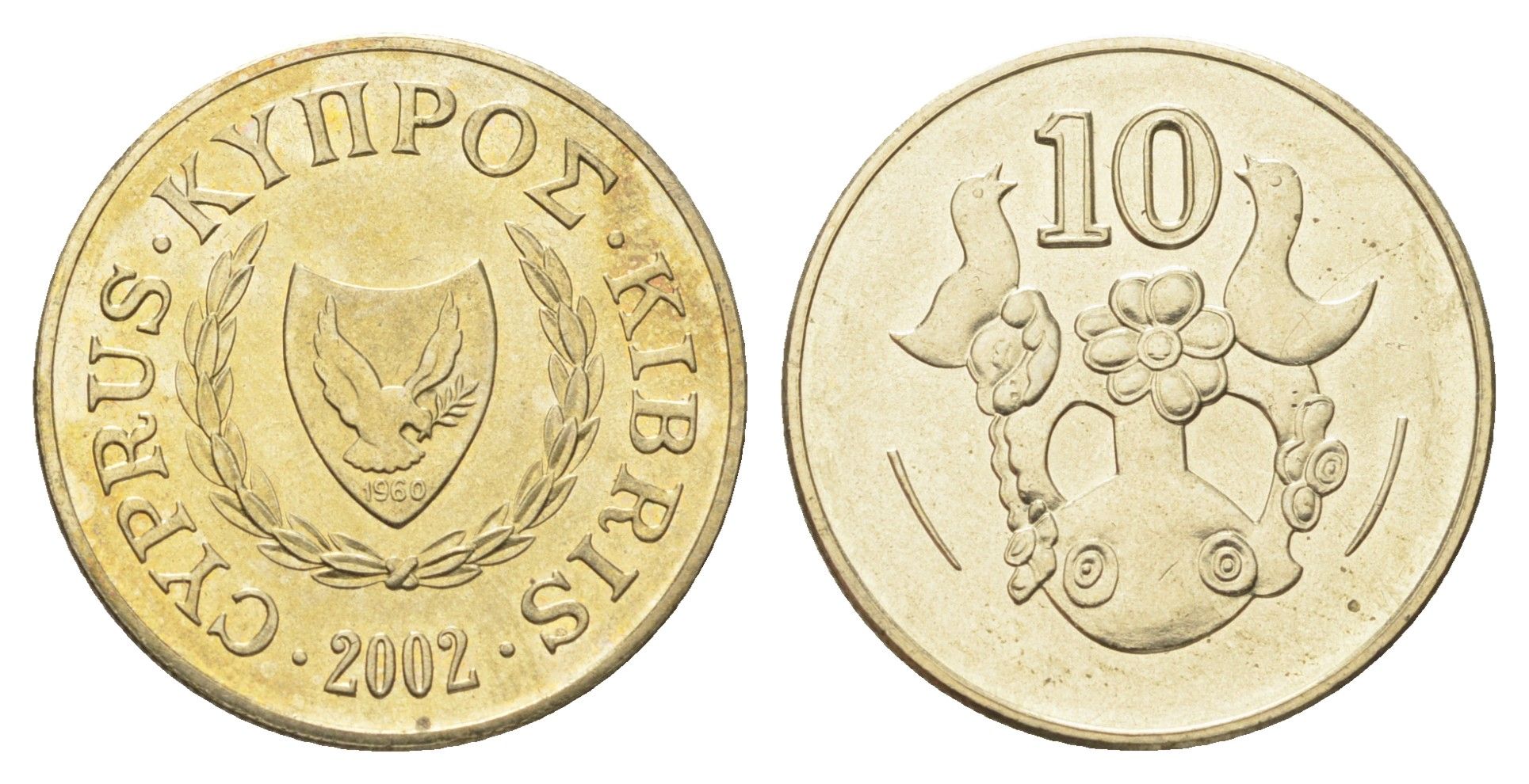 Кипр 10 центов 2002 KM 56.3 никель латунь UNC 4706-646