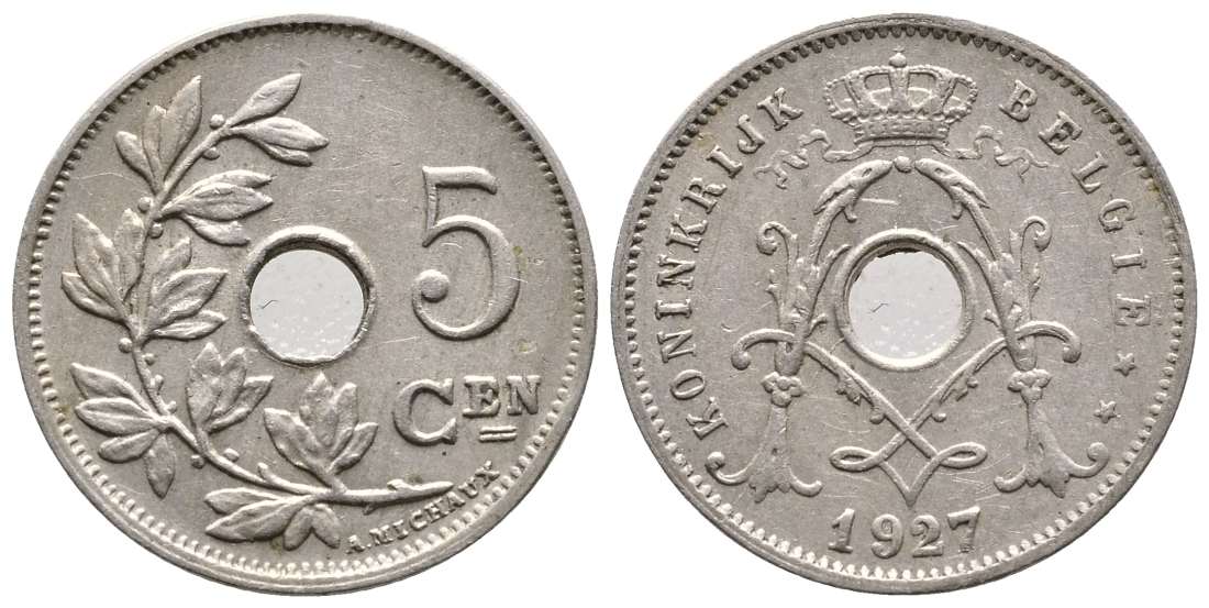 Бельгия 5 сантимов 1927 Belgie KM 67 медно-никель    4608-665