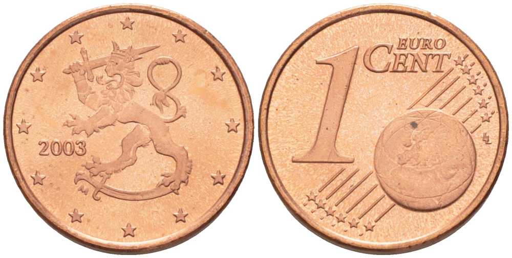 ФИНЛЯНДИЯ 1 ЕВРОЦЕНТ 2003 M KM 98 сталь плакированная медью UNC 214-256