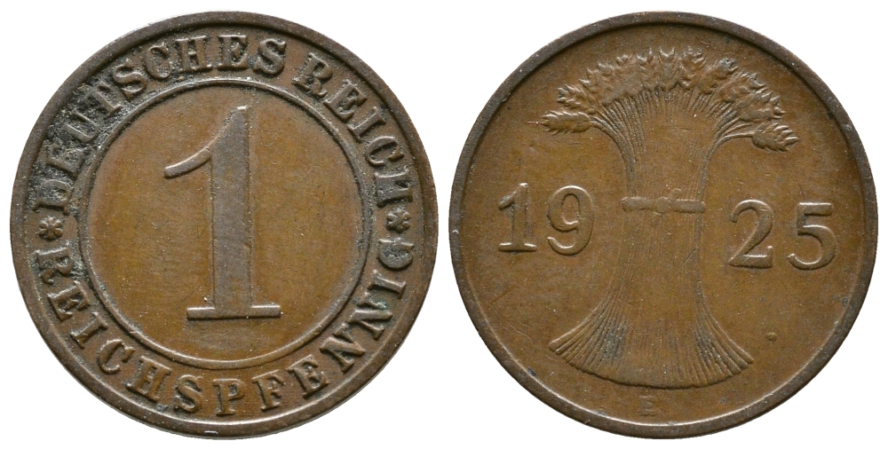 ГЕРМАНИЯ 1 РЕЙХСПФЕННИГ 1925 E KM 37, J. 313 бронза 4380-1123
