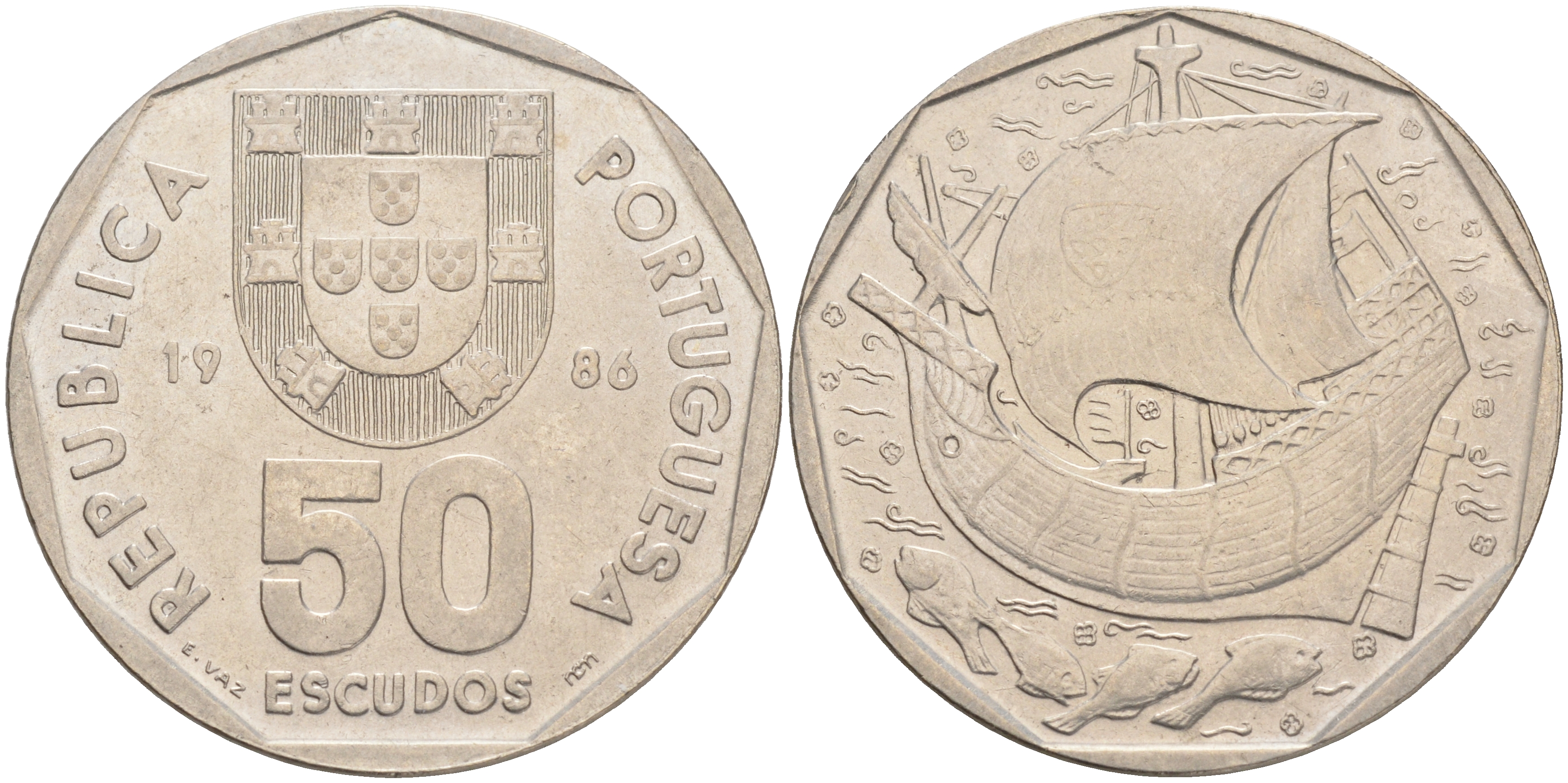 ПОРТУГАЛИЯ 50 ЭСКУДО 1986 KM 636 медно-никель 4557-1114