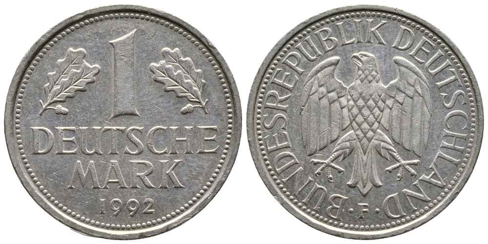 ФРГ 1 МАРКА 1992 F KM 110 медно-никель 47-745