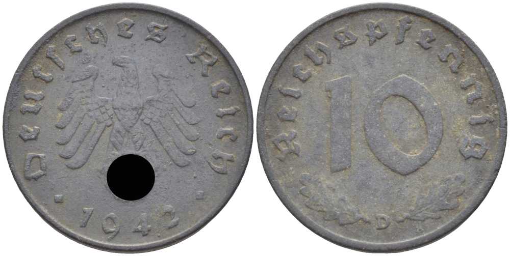 ГЕРМАНИЯ 10 РЕЙХСПФЕННИГОВ 1942 D KM 101, J. 371 цинк 4401-646