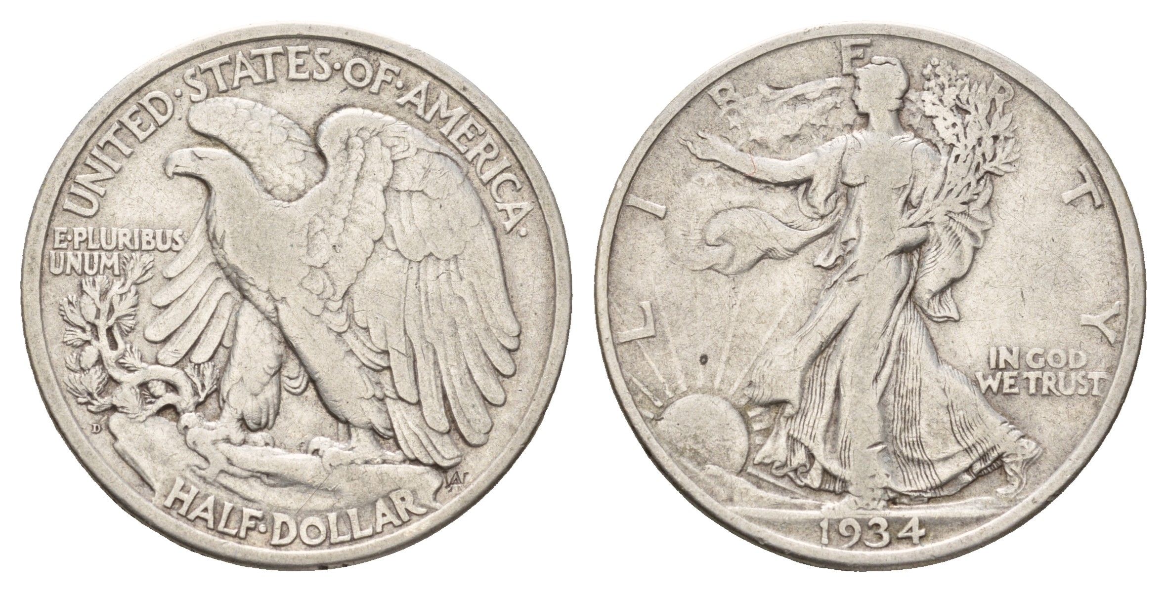 США 1/2 доллара (50 центов) 1934 D KM 142 серебро 4127-2045