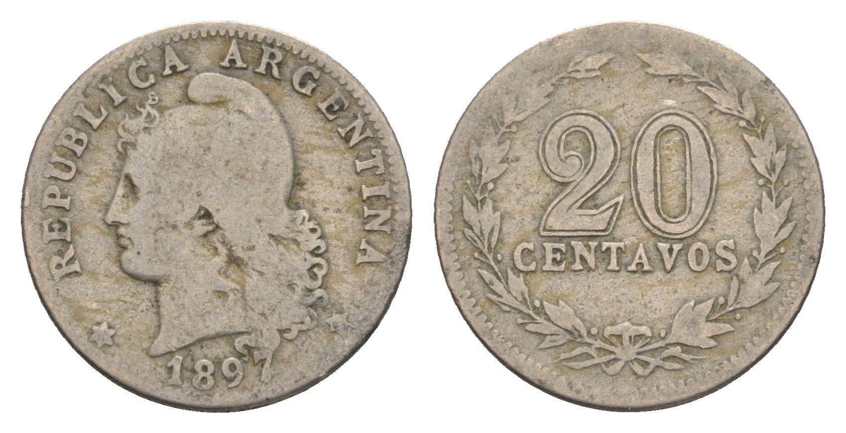 Аргентина 20 сентаво 1897 KM 36 медно-никель 4655-1019