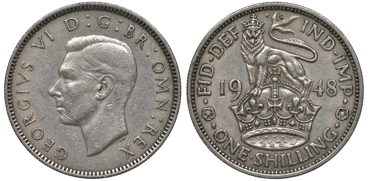 Великобритания 1 шиллинг 1948 Георг VI (1936-1952), Английский герб KM 863, Spink 4103 медно-никель 4122-527