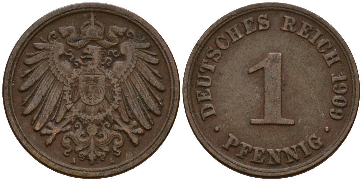 Германия 1 пфенниг 1909 A KM 10, J. 10 медь 4189-811