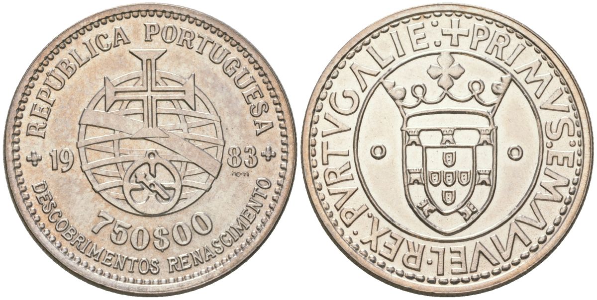 Португалия 750 эскудо 1983 XVII Европейская художественная выставка KM 621 серебро  UNC  4587-642