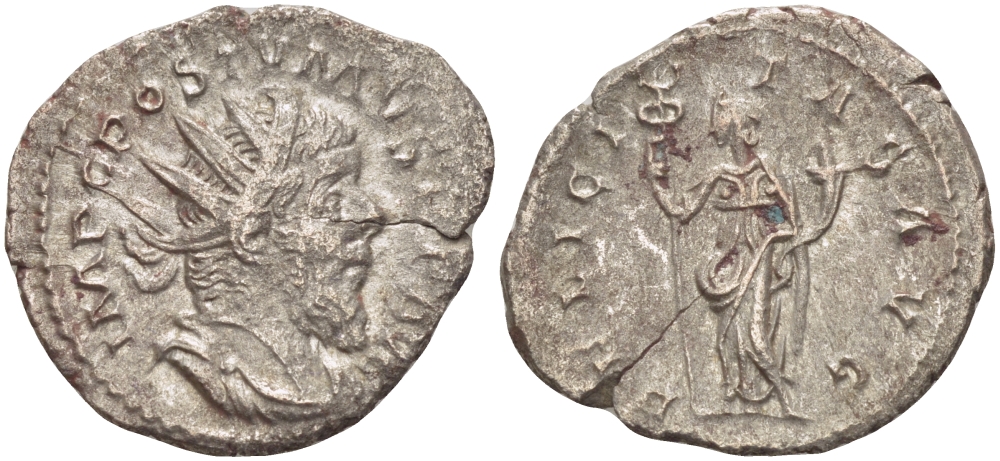 Римская Империя (императоры в Галлии) антониниан 260 - 269 Постум. IMP C POSTVMVS P F AVG / FELICITAS AVG, Фелицитата с кадуцием и рогом Изобилия, Колония Агриппины, Good Very fine RIC 58 биллон 1073-13-17