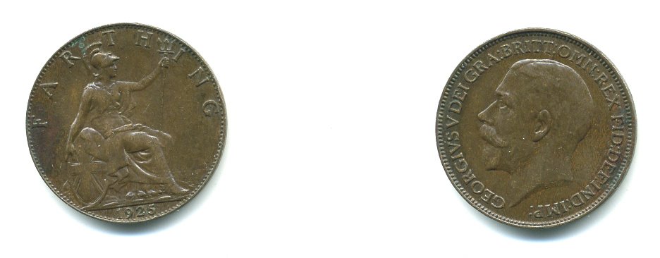 Великобритания 1 фартинг 1925 Георг V (1910-1936) KM 808.2, Spink 4060 бронза 540-211