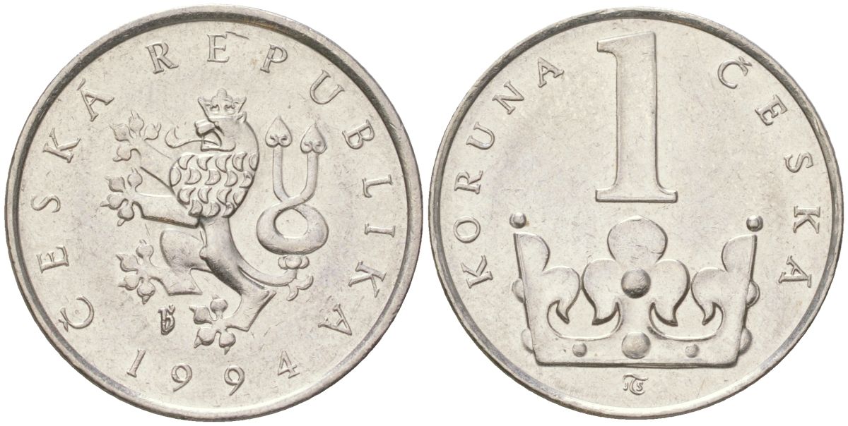 Чехия 1 крона 1994 KM 7 сталь плакированная никелем 4613-1031
