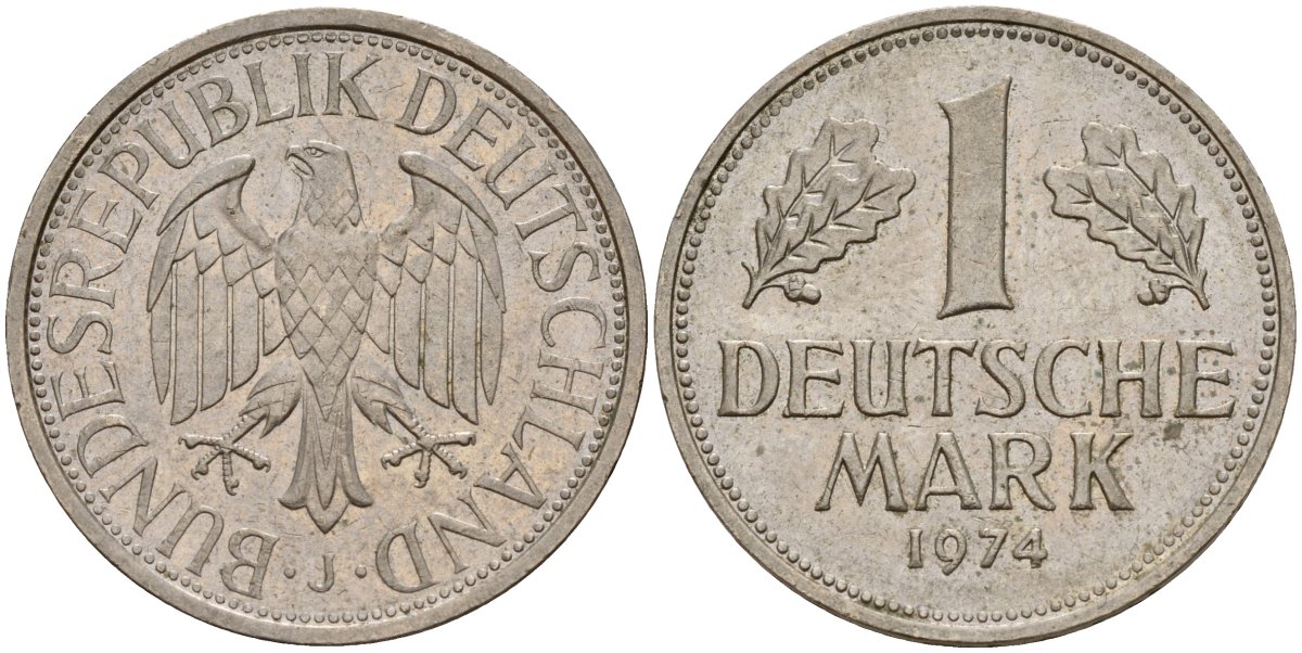 ФРГ 1 марка 1974 J KM 110, J. 385 медно-никель 4159-1134