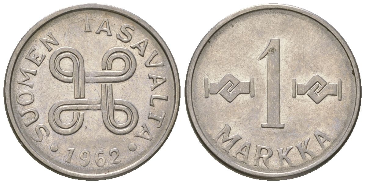 Финляндия 1 марка 1962 KM 36a сталь плакированная железом 4173-1259