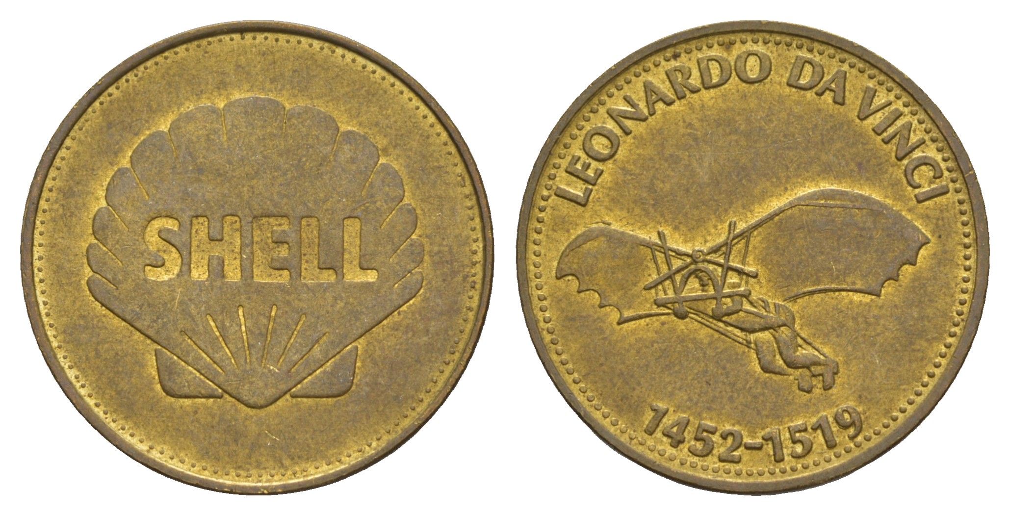 Франция жетон Shell - Человек в полете - Леонардо да Винчи, 1452-1519 1969 диаметр 26 мм, вес 5 гр Kooij RS011.2c сталь плакированная латунью aUNC 4656-317