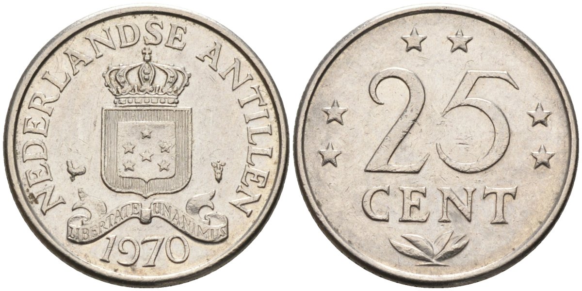 Нидерландские Антилы 25 центов 1970 Юлиана (1948-1980) KM 11 никель 4585-1014