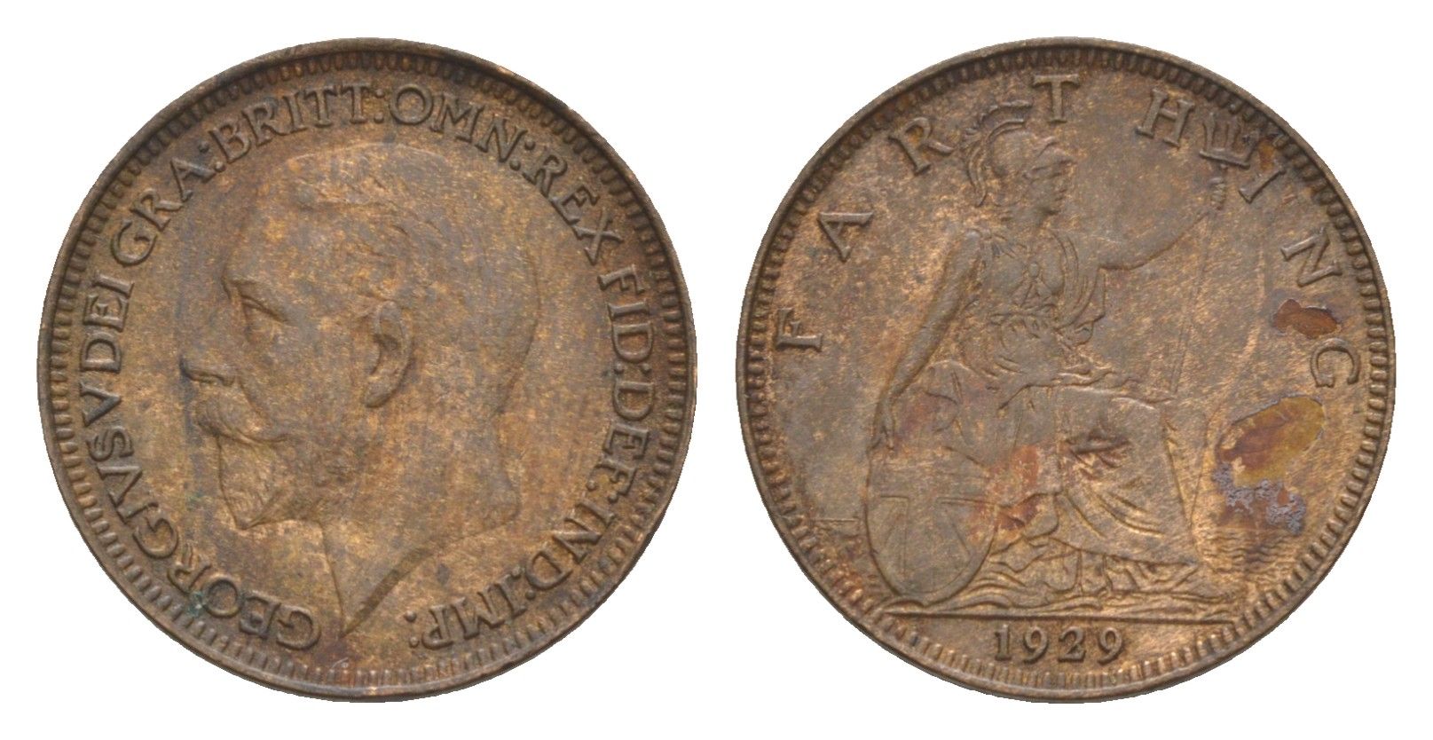 Великобритания 1 фартинг 1929 Георг V (1910-1936) KM 825, Spink 4061 бронза 4630-1167