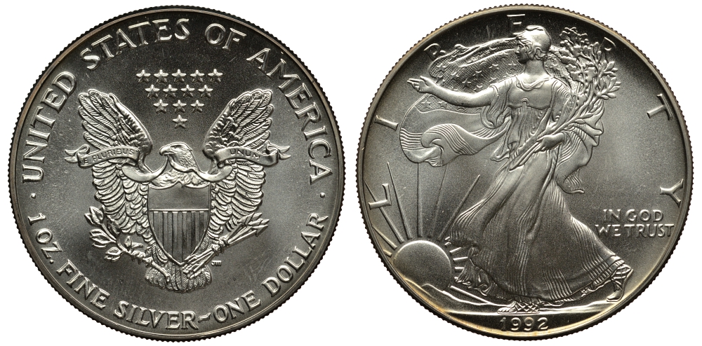 США 1 доллар 1992 шагающая свобода KM 273 серебро UNC 02-112-45