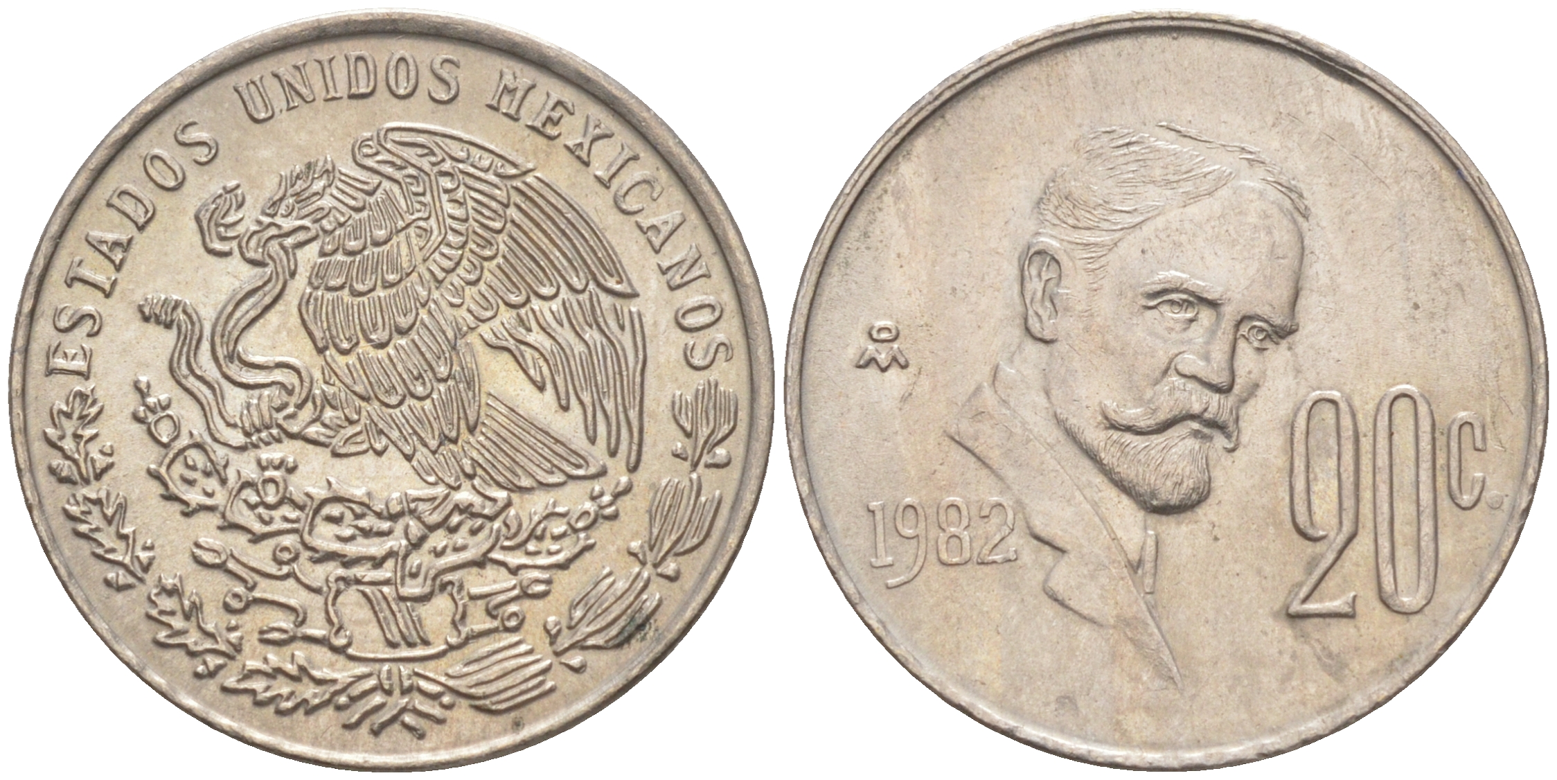 Мексика 20 сентаво 1982 Франциско Индалеси KM 442 медно-никель 4541-545