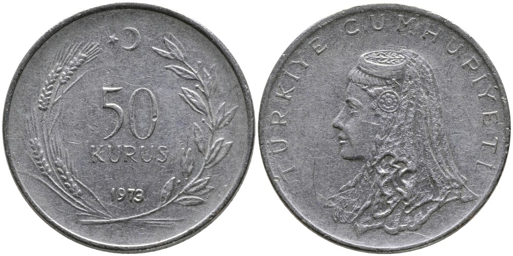 Турция 50 курушей 1973 Анатолийская невеста KM 899 нержавеющая сталь 4541-827