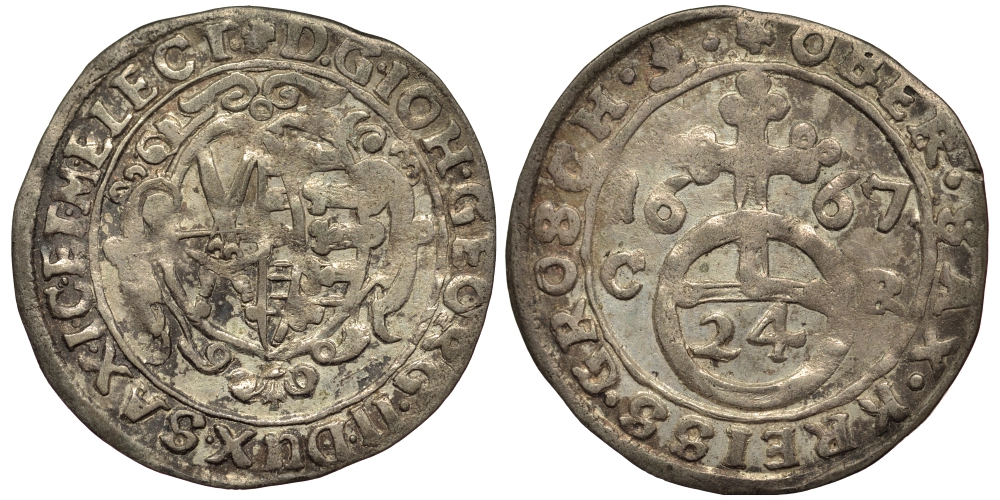 Саксония 1/24 талера 1667 C.R. Иоганн Георг II (1656-1680) KM 471 серебро 413-5735