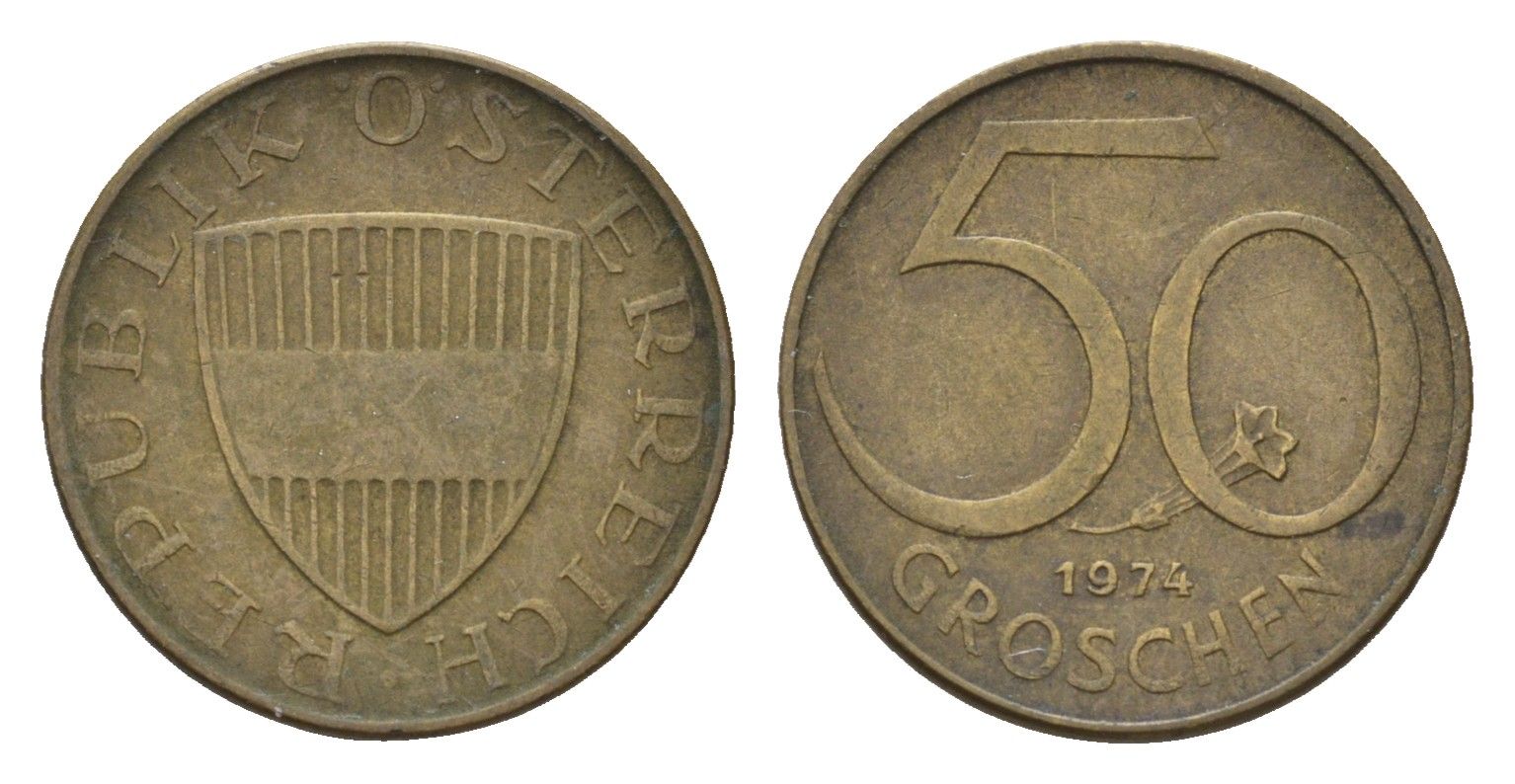 Австрия 50 грошей 1974 KM 2775 алюминиевая бронза 4685-1043