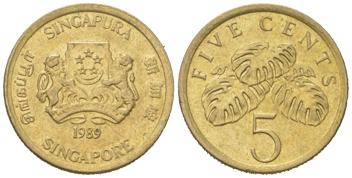 Сингапур 5 центов 1989 KM 50 алюминиевая бронза 4618-317