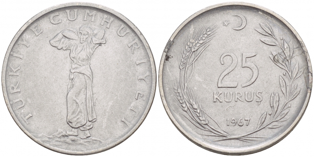 ТУРЦИЯ 25 КУРУШЕЙ 1967 KM 892.3 сталь 4548-242
