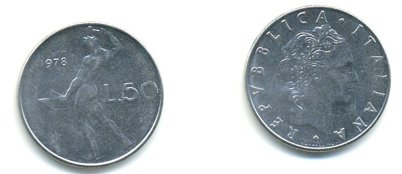 ИТАЛИЯ 50 ЛИР 1978 R, БОГ ОГНЯ ВУЛКАН У НАКОВАЛЬНИ KM 95.1 нержавеющая сталь 80-1243