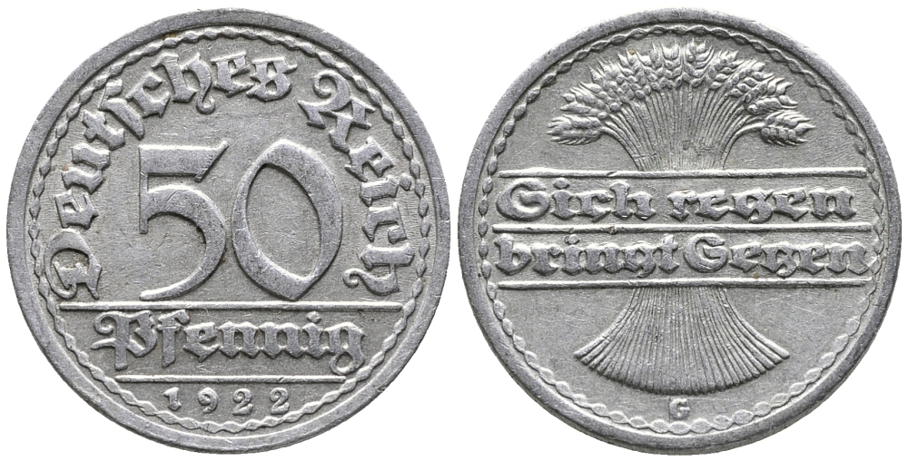 ГЕРМАНИЯ 50 ПФЕННИГОВ 1922 G KM 27, J. 301 алюминий 24-1051