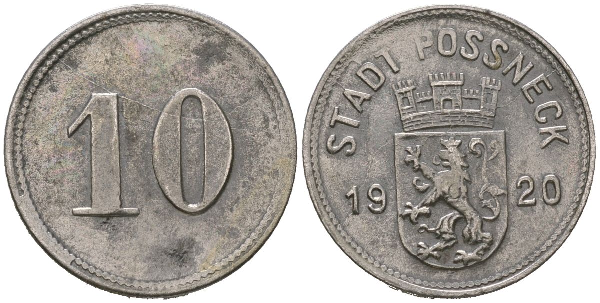 Пёснек (Саксен-Майнинген) 10 пфеннингов 1920 Funck 427.4, Men18 25909.4 железо 4586-954