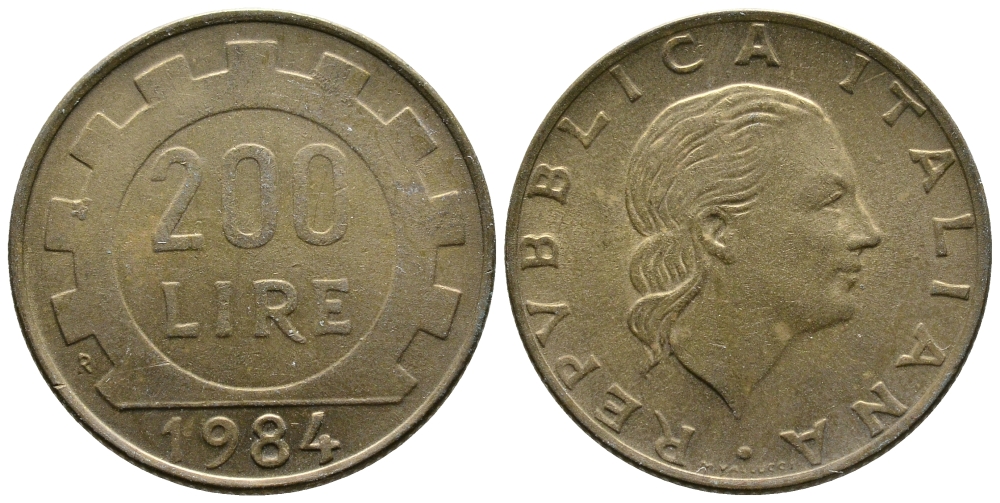 Италия 200 лир 1984 R, шестерня KM 105 алюминиевая бронза 176-414