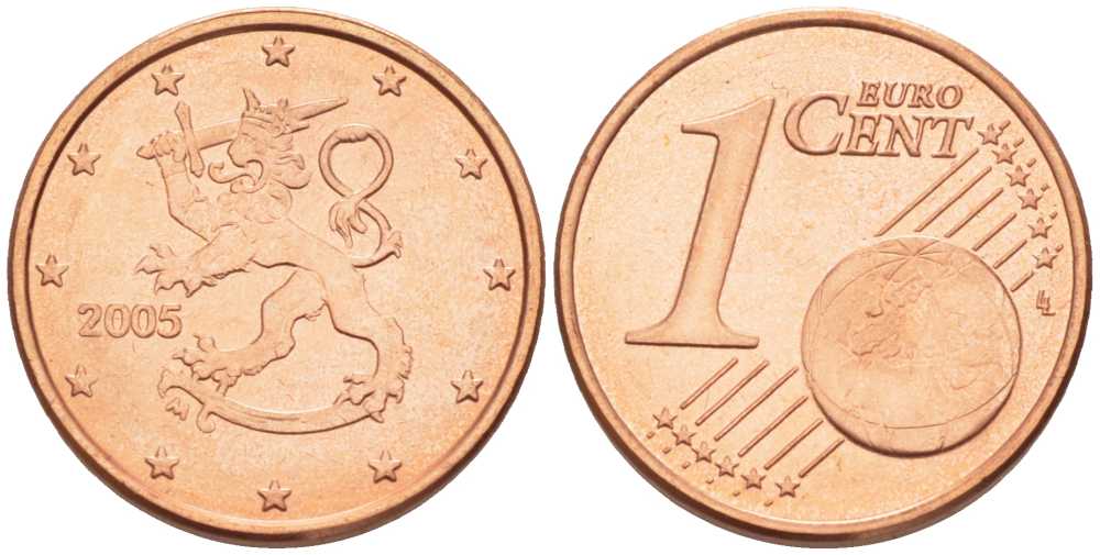 ФИНЛЯНДИЯ 1 ЕВРОЦЕНТ 2005 M KM 98 сталь плакированная медью UNC 214-265