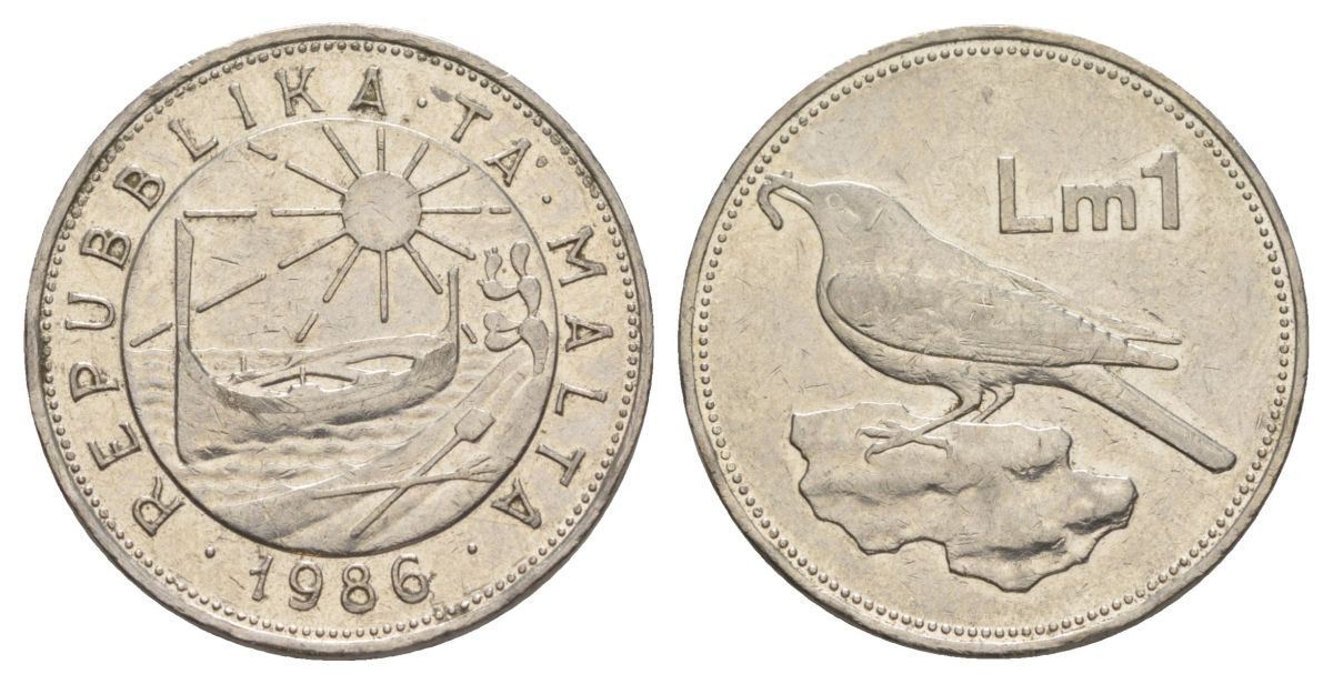 Мальта 1 лира 1986 KM 82 никель 4162-143
