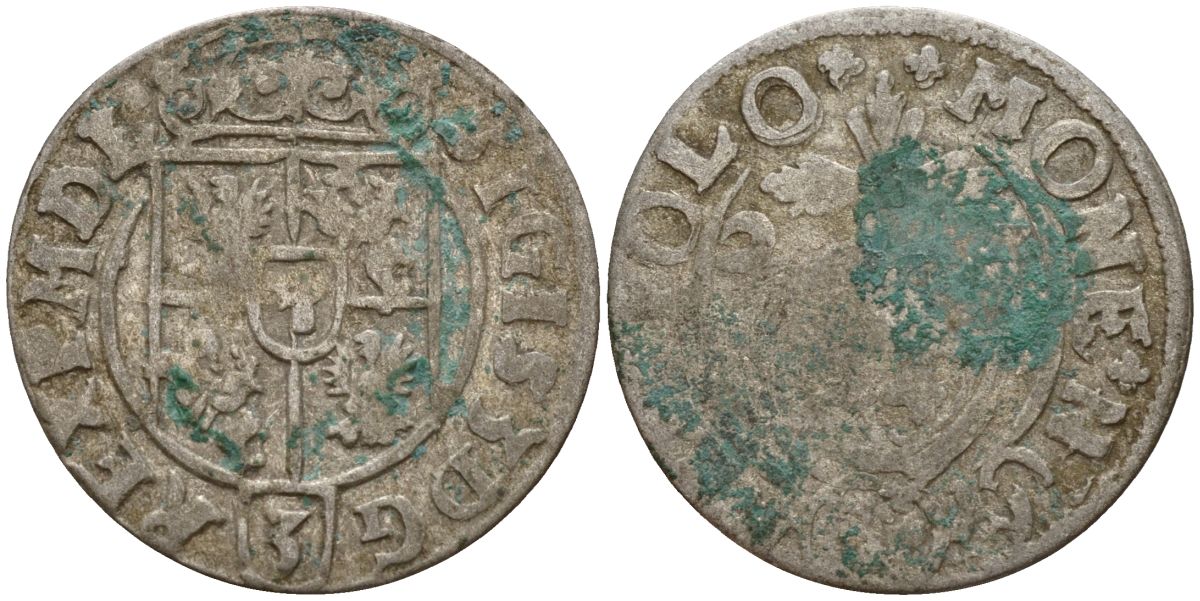 Польша 3 полкера (3 полторака - 1 крейцер) ND (1620-1627) Сигизмунд III Ваза (1587-1632) KM 41 серебро 4158-741