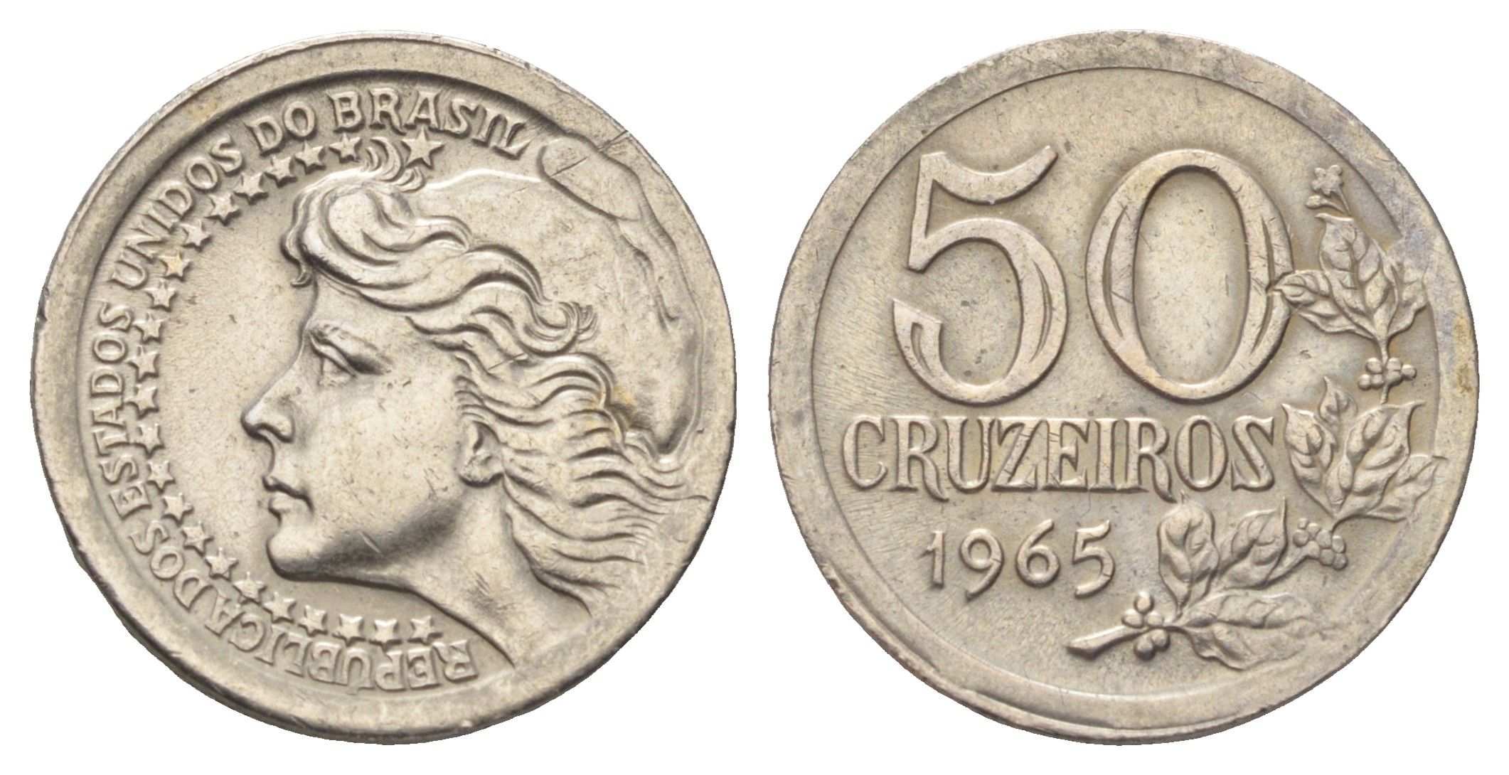 Бразилия 50 крузейро 1965 KM 574 никель 4668-1069