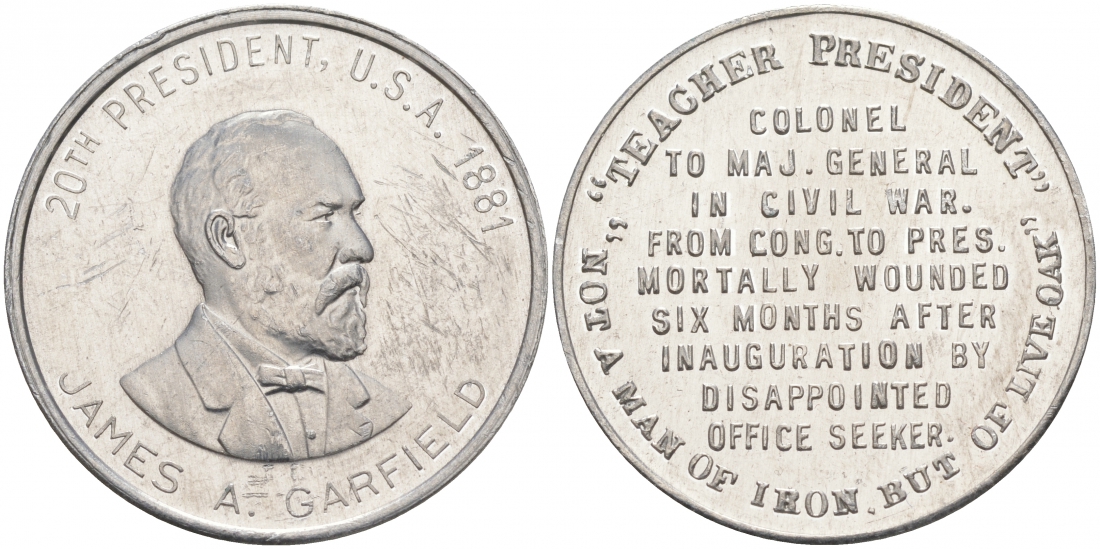США МЕДАЛЬ ND 20-ЫЙ ПРЕЗИДЕНТ ДЖЕЙМС ГАРФИЛД 28 мм алюминий 73-423