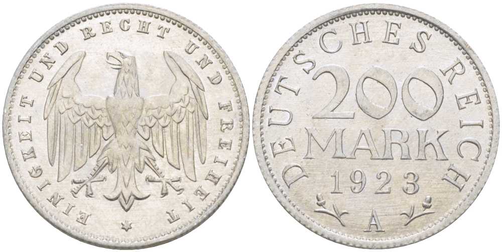 ГЕРМАНИЯ 200 МАРОК 1923 A KM 35, J. 304, Weege 22 алюминий 210-453