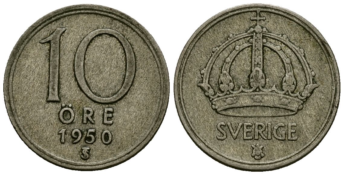 Дания 10 эре 1950 N;S, Фредерик IX (1947 - 1972) KM 841 медно-никель 4577-1145