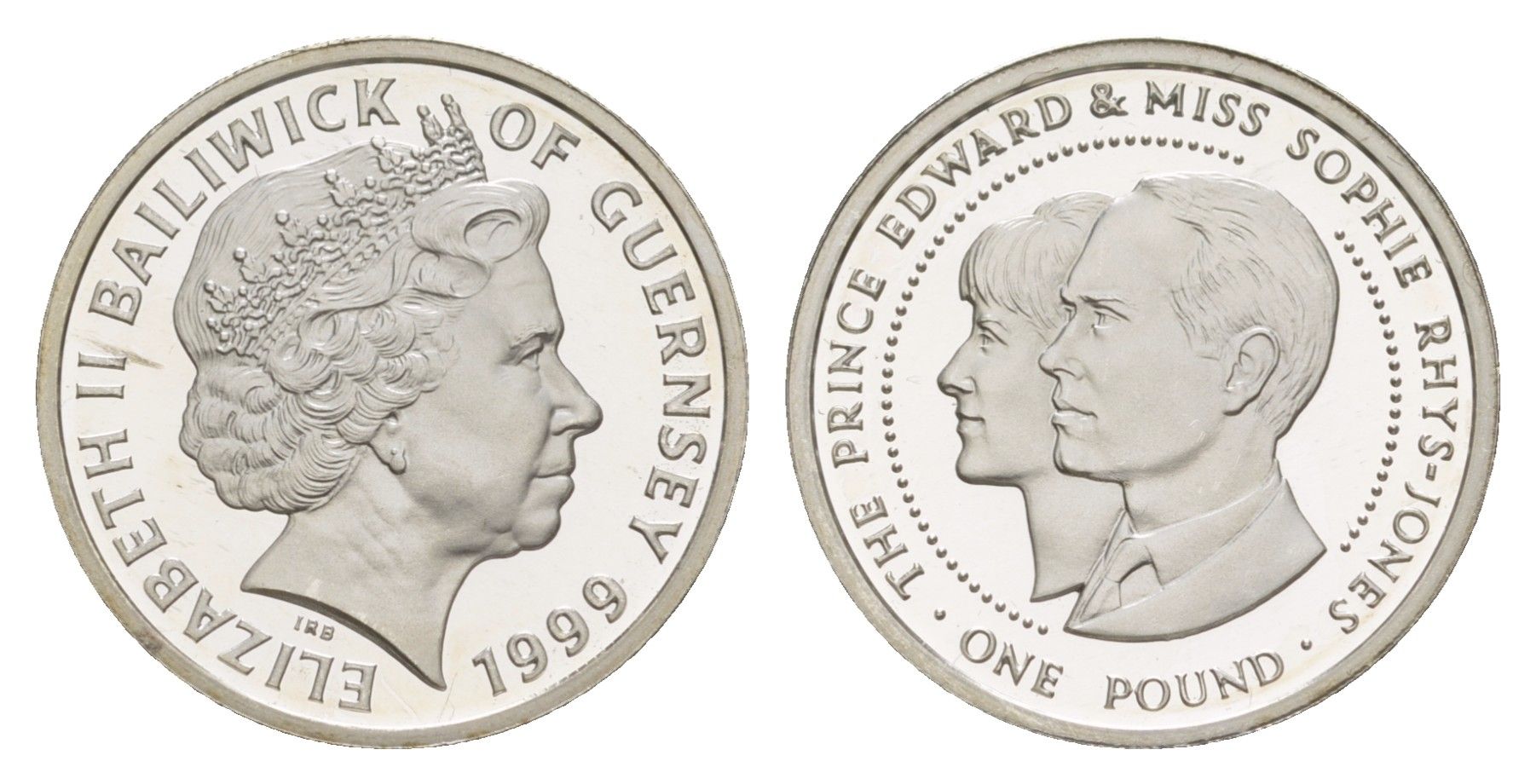 Гернси 1 фунт 1999 Свадьба принца Эдуарда и мисс Софи Рис-Джонс KM 95 серебро PROOF 1521-1022