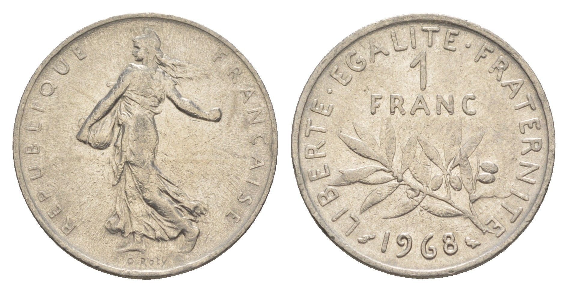 Франция 1 франк 1968 сеятель KM 925 никель 4541-221