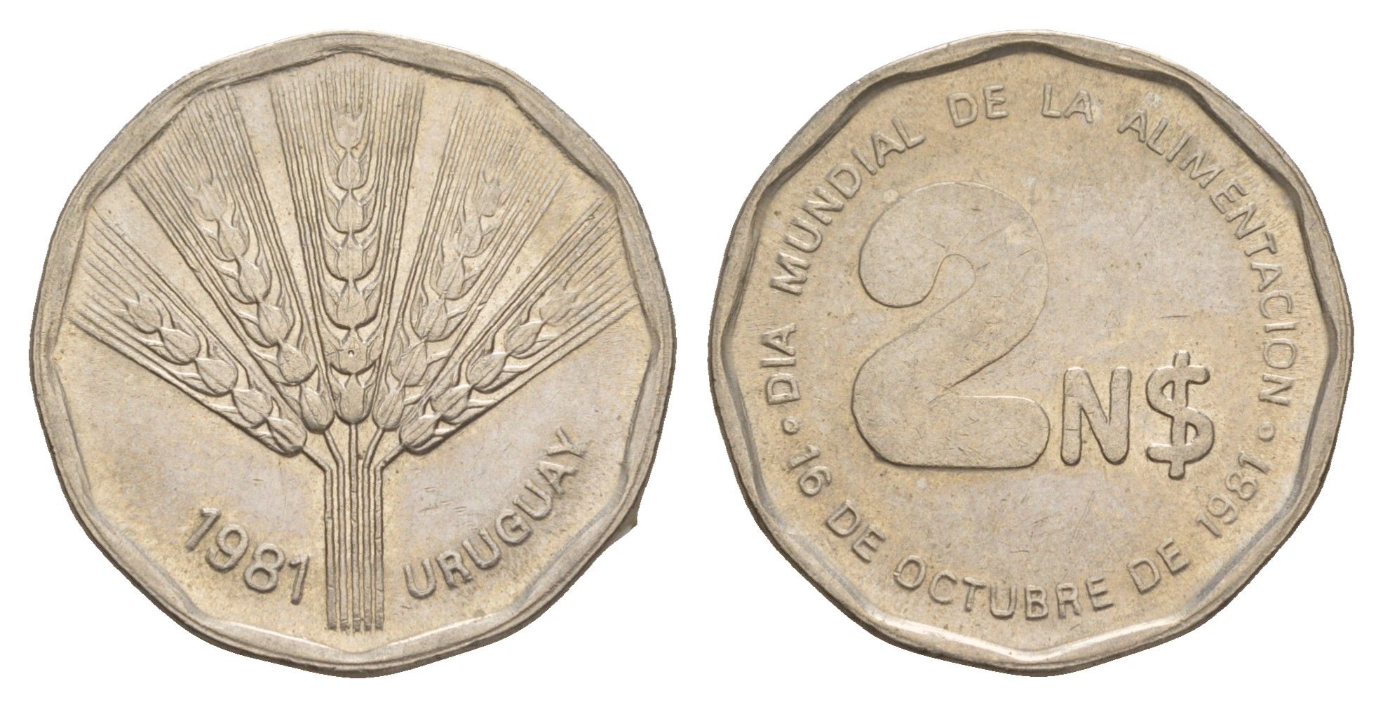 Уругвай 2 песо 1981 ФАО - Международный день еды KM 77 медь цинк никель aUNC 4629-1035