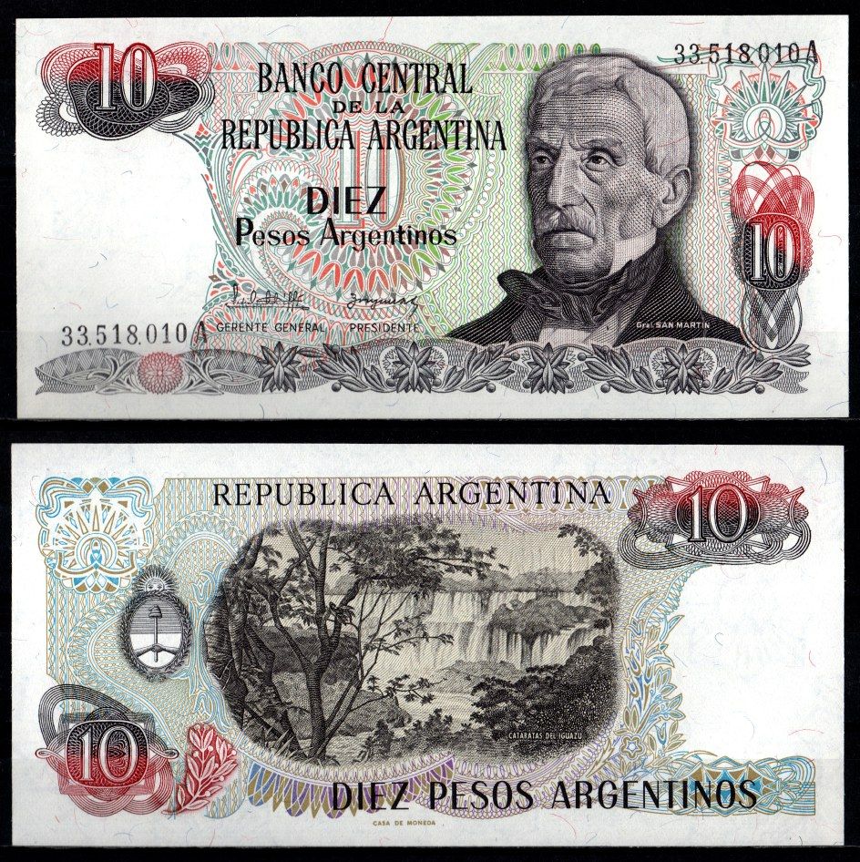 Аргентина 10 песо ND (1983-1984) Pick 313 a (1)	 бумага UNC (пресс) 6280-60-3-2
