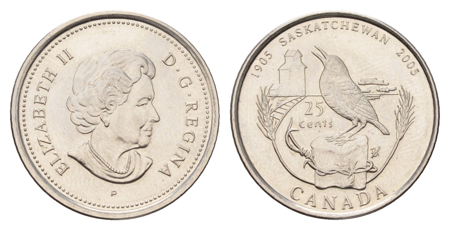 Канада 25 центов 2005 100 лет провинции Саскачеван KM 532 сталь плакированная никелем UNC 4678-1151